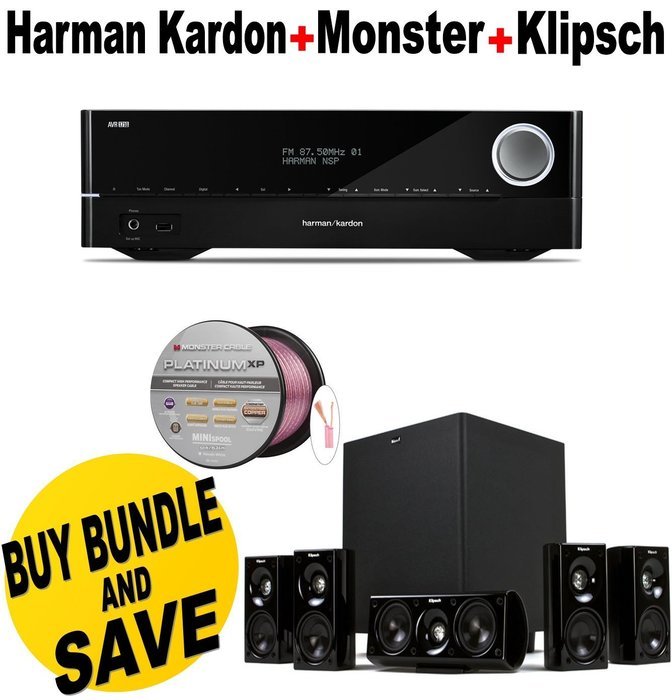 Harman Kardon AVR-1710S 7.2 AVR with AirPlay and Bluetooth + Klipsch HDT-600 Home Theater System + Monster - Platinum...