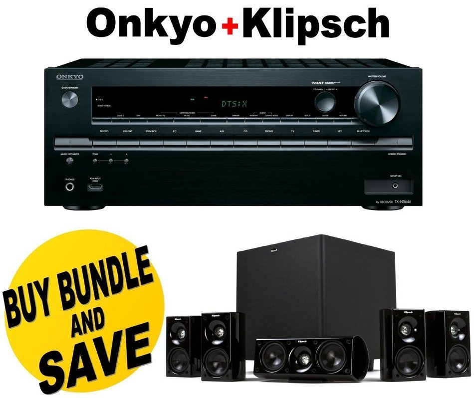 Onkyo TX-NR646 7.2-Channel Network A/V Receiver + Klipsch HDT-600 Home Theater System Bundle