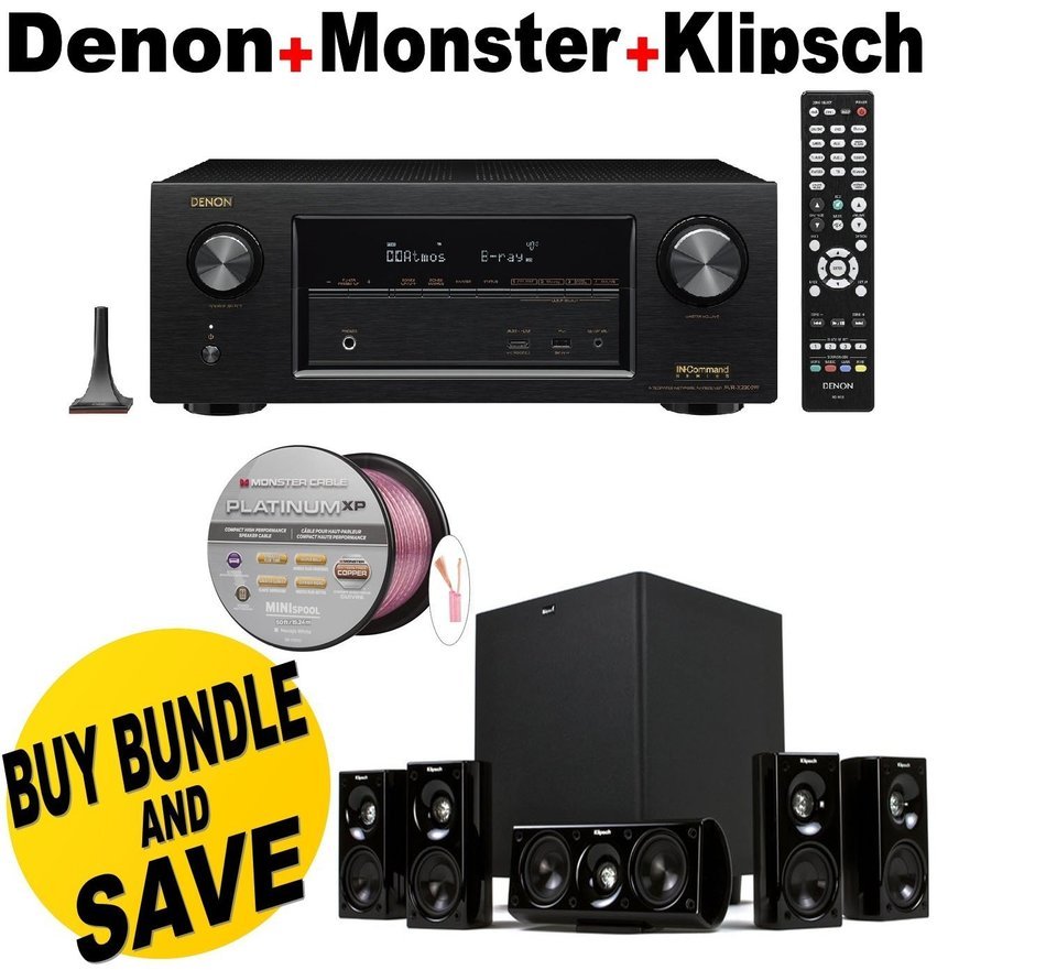 Denon AVR-X2300W Channel Full 4K Ultra HD AV Receiver with Bluetooth + Polk Audio 5.1 TL1600 Speaker System +...