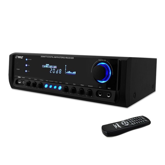Pyle PT390AU Digital Home Theater Stereo Receiver, Aux (3.5mm) Input, MP3/USB/AM/FM Radio, (2) Mic Inputs, 300...