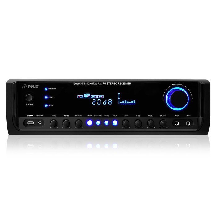 Pyle PT390AU Digital Home Theater Stereo Receiver, Aux (3.5mm) Input, MP3/USB/AM/FM Radio, (2) Mic Inputs, 300... N2