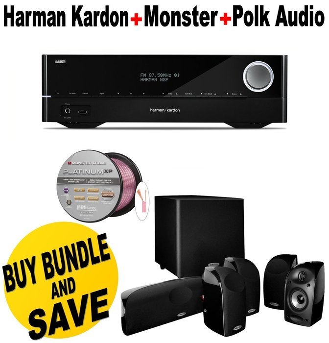 Harman Kardon AVR-1710S 7.2 AVR with AirPlay and Bluetooth + Polk Audio 5.1 TL1600 Speaker System + Monster -...