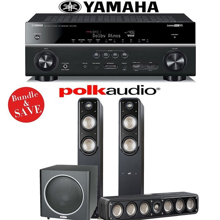 Yamaha RX-V781BL 7.2-Channel 4K A/V Receiver + Polk Audio S55 + Polk Audio S35 + Polk Audio PSW110 - 3.1 Home...