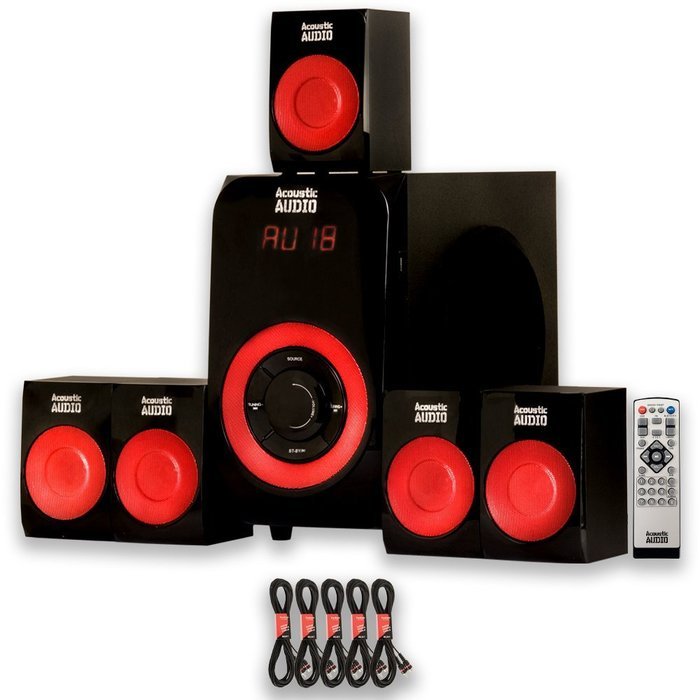 Acoustic Audio AA5180 Home Theater 5.1 Bluetooth Speaker System with FM and 5 Extension Cables