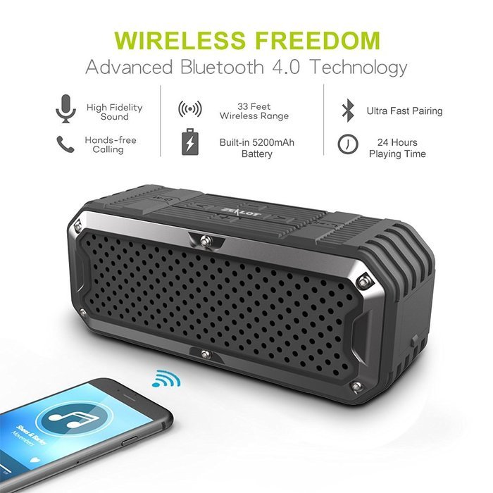 ZEALOT S6 Portable Wireless Bluetooth Speakers Power Bank with Built-in 5200mAh Battery,IP65 Waterproof&Dustproof... N2