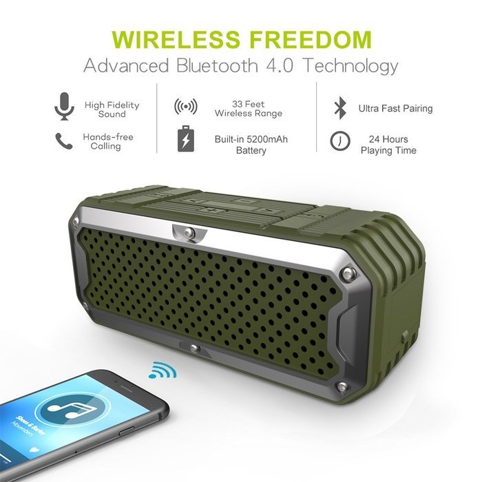 ZEALOT S6 Portable Wireless Bluetooth Speakers Power Bank with Built-in 5200mAh Battery,IP65 Waterproof&Dustproof... N23