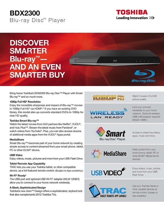 Toshiba BDX2300120 1080p Blu-Ray Disc Player - Black N6