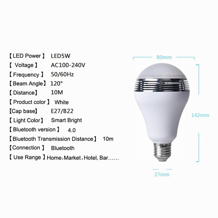 Alloet Creative E27 Wireless Mini Bluetooth 4.0 Night Light Smart LED Speaker N5
