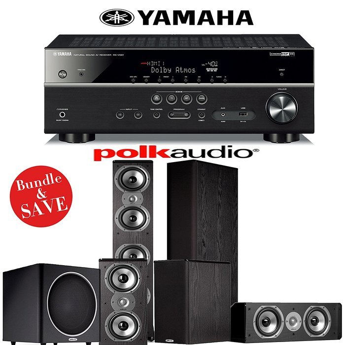 Polk Audio TSi 500 5.1 Home Theater Speaker System with Yamaha RX-V581BL 7.2-Channel A/V Receiver