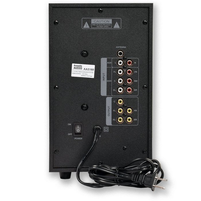 Acoustic Audio AA5160 Home Theater 5.1 Speaker System with Bluetooth FM Tuner and 2 Extension Cables N2