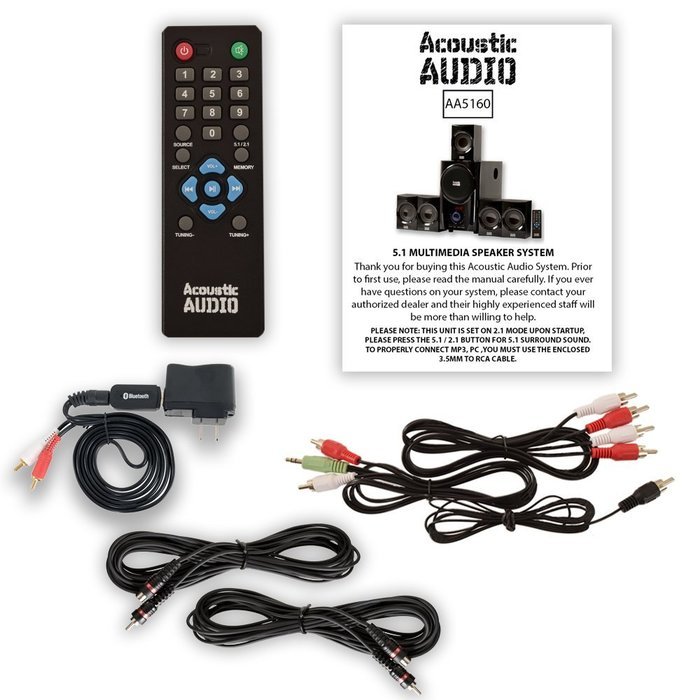 Acoustic Audio AA5160 Home Theater 5.1 Speaker System with Bluetooth FM Tuner and 2 Extension Cables N5