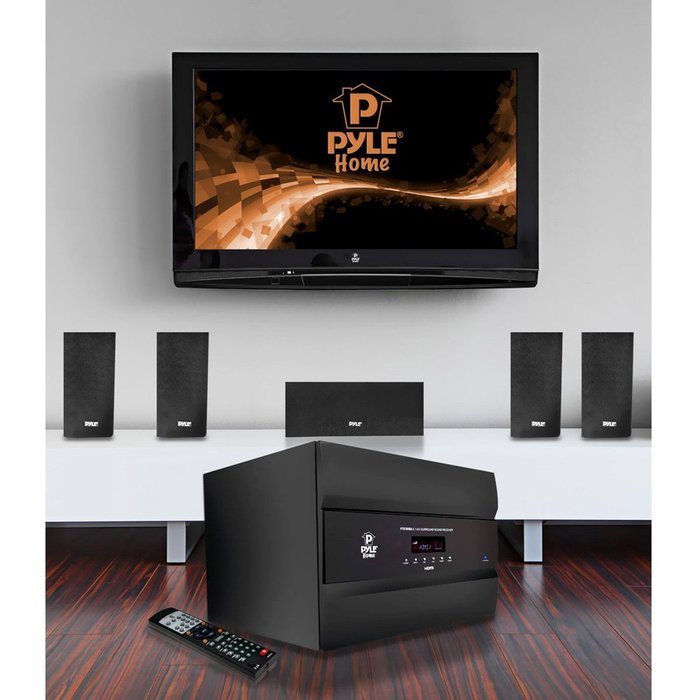 Pyle PT678HBA Bluetooth 5.1 Channel HDMI Home Theater System, 400 Watt, AM/FM Tuner, Subwoofer & Speakers N8