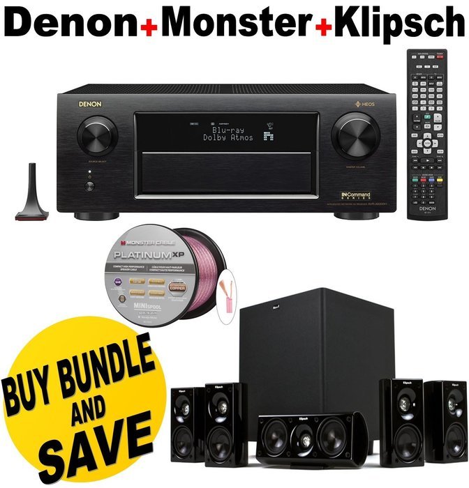 Denon Receiver Audio & Video Component Receiver,Black (AVRX6300H) + Klipsch HDT-600 Home Theater System + Monster...