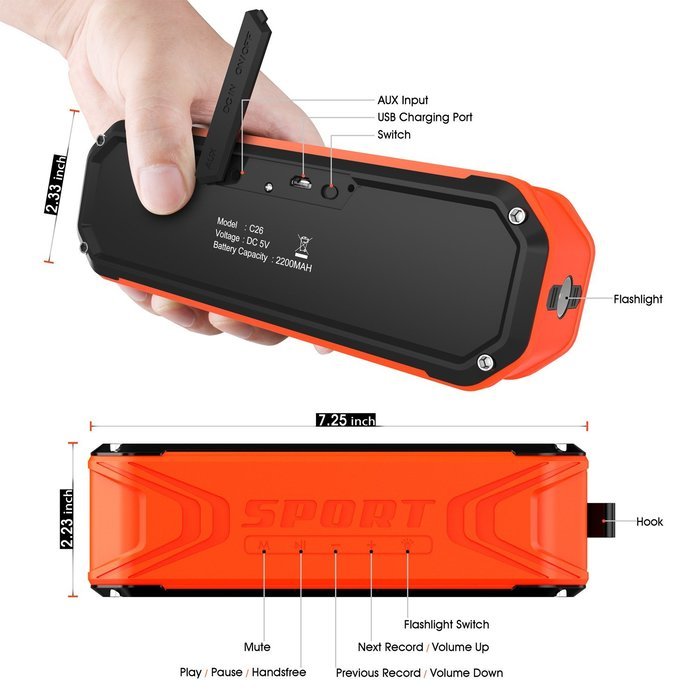Portable Speakers, Parikaras Wireless Bluetooth 4.0 Waterproof Rugged Speaker w/ Mic, IP64 Water Resistant Shower... N2