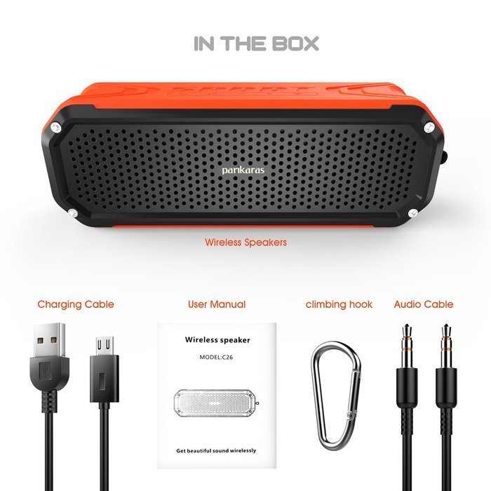 Portable Speakers, Parikaras Wireless Bluetooth 4.0 Waterproof Rugged Speaker w/ Mic, IP64 Water Resistant Shower... N9