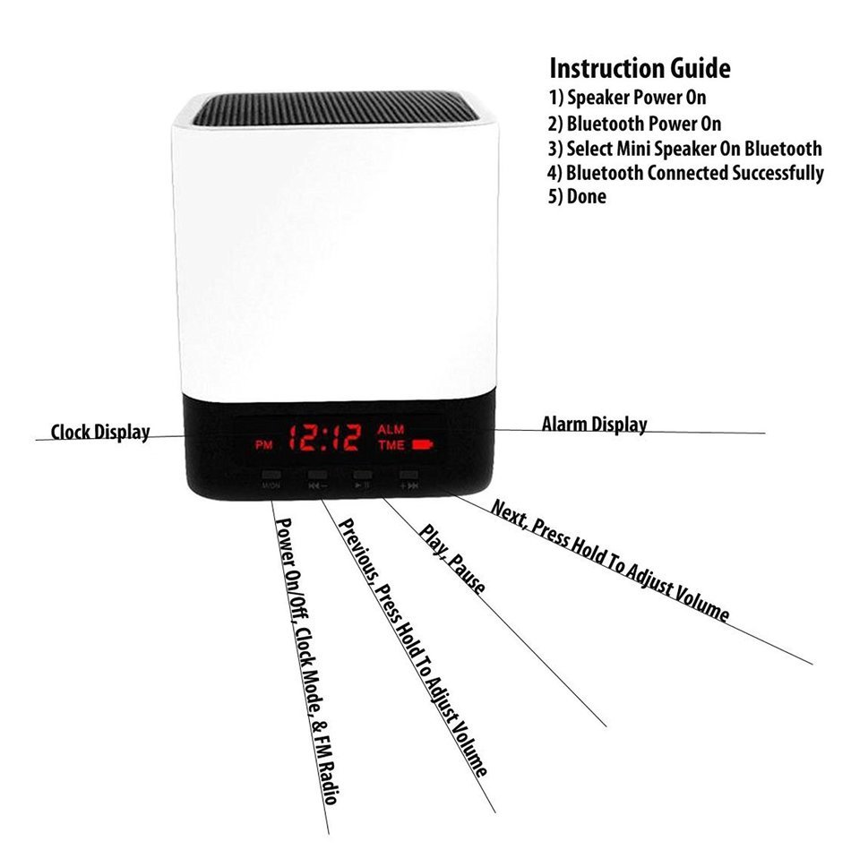 iHome Fusion Portable Bluetooth Speaker LED FM Radio Alarm Clock Speaker Hand-Free Call MP3 Player TF/Micro SD... N3
