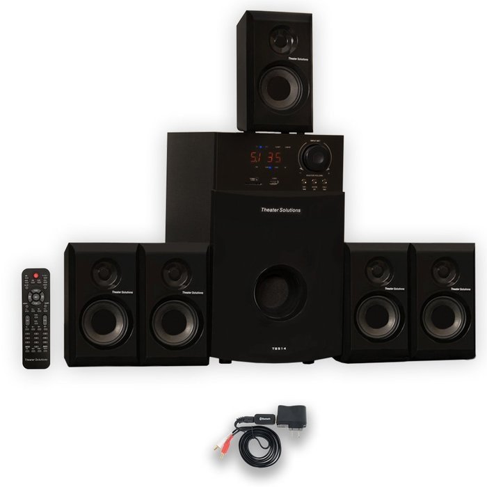 Theater Solutions 5.1 Multimedia Powered Home Theater Surround Sound Speaker System with Bluetooth TS514B