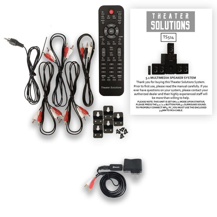 Theater Solutions 5.1 Multimedia Powered Home Theater Surround Sound Speaker System with Bluetooth TS514B N2