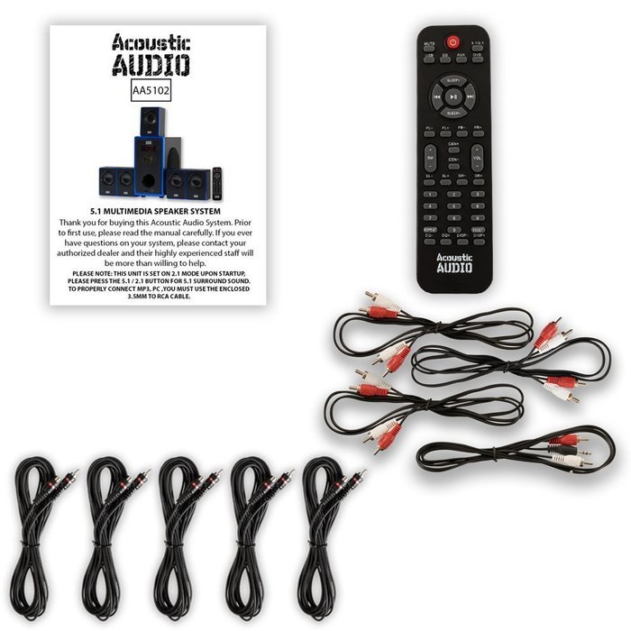 Acoustic Audio AA5102 800W 5.1 Channel Home Theater Speaker System with 5 Extension Cables AA5102-5 N4