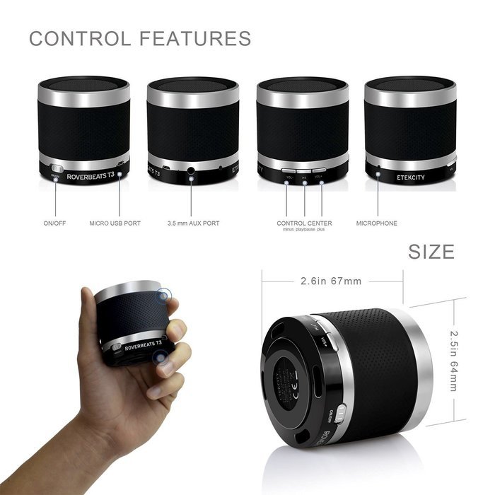 Etekcity RoverBeats T3 Ultra Portable Wireless Bluetooth Speaker, CSR 4.0 (Black) N4