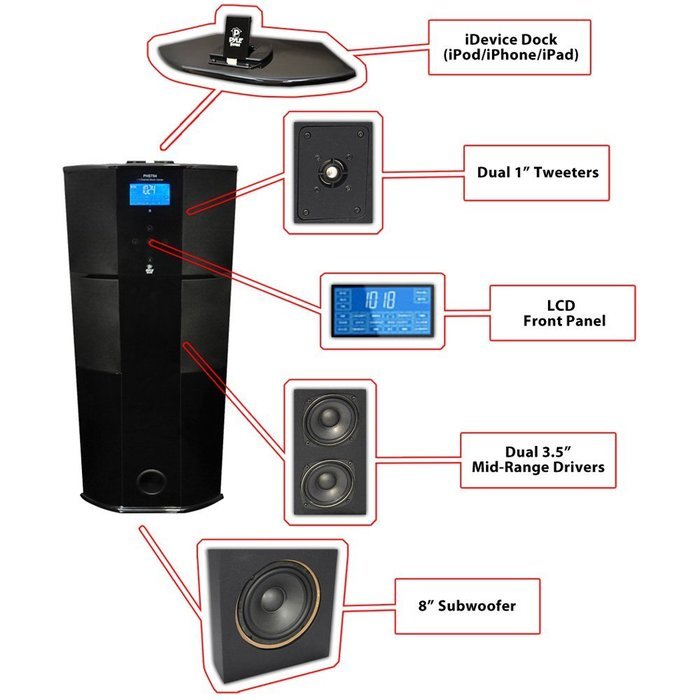 Pyle Home PHST94IPGL 600 Watt 2.1 Channel Home Theater Tower with Docking Station for iPod/iPhone/iPad (Black... N2