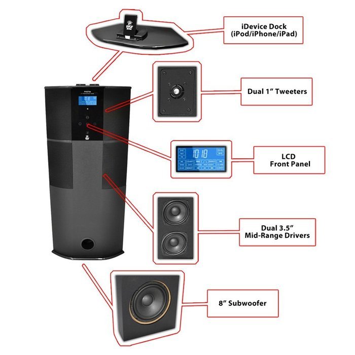 Pyle Home PHST94IPGL 600 Watt 2.1 Channel Home Theater Tower with Docking Station for iPod/iPhone/iPad (Black... N9