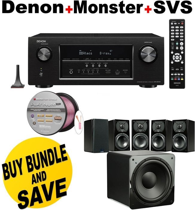 Denon AVR-S910W 7.2 Full 4K Ultra HD Channel Receiver With Bluetooth/HDCP2.2 + SVS Prime Satellite Speakers (Piano...