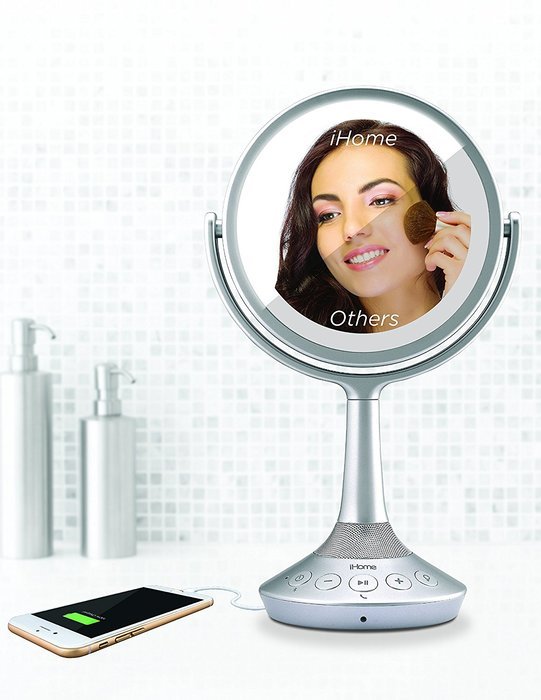 iHome 6" Double-sided Vanity Mirror with Bluetooth Audio / Speakerphone and USB Charging (Silver) N3