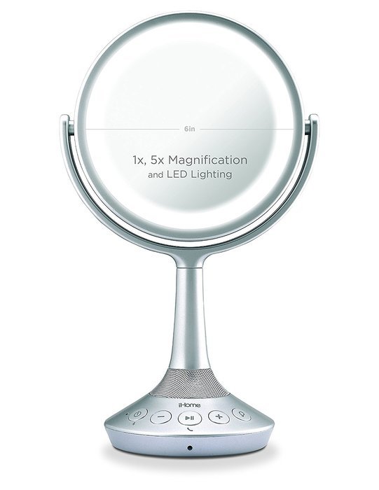 iHome 6" Double-sided Vanity Mirror with Bluetooth Audio / Speakerphone and USB Charging (Silver) N5