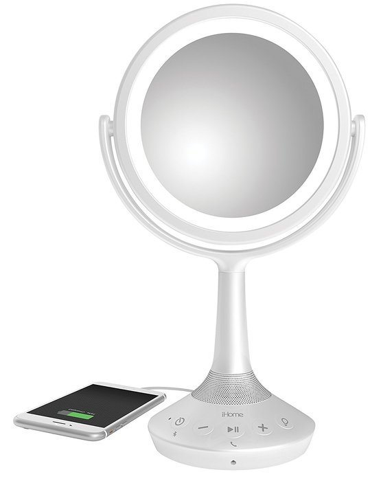 iHome 6" Double-sided Vanity Mirror with Bluetooth Audio / Speakerphone and USB Charging (Silver) N7