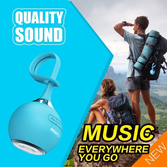 Alienwave Waterproof Wireless Bluetooth Portable Speaker with Microfiber Cleaner - Blue