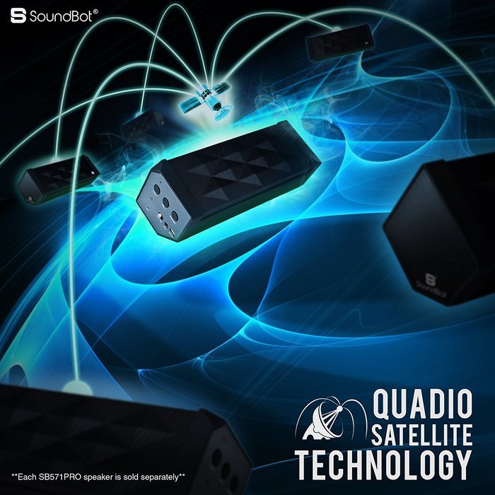 SoundBot SB571PRO Bluetooth QUADIO Satellite Portable Wireless Speaker w/ Multi-Unit Multi-Point Connectivity... N4