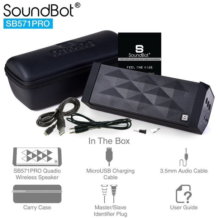 SoundBot SB571PRO Bluetooth QUADIO Satellite Portable Wireless Speaker w/ Multi-Unit Multi-Point Connectivity... N7