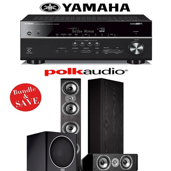 Yamaha RX-V681BL 7.2-Channel 4K Network A/V Receiver + Polk Audio TSi 500 + Polk Audio CS10 + Polk Audio PSW108...