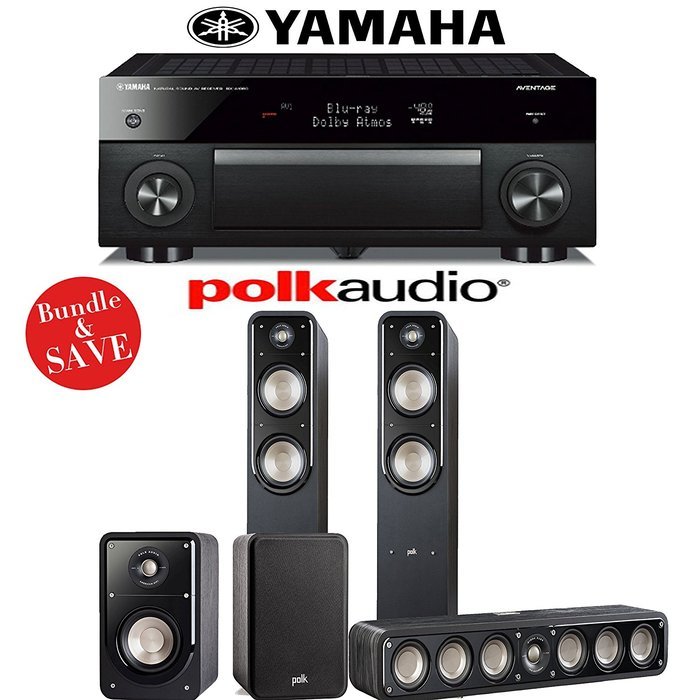 Yamaha RX-A1060BL AVENTAGE 7.2-Channel Dolby Atmos Network A/V Receiver + Polk Audio S55 + Polk Audio S35 + Polk...