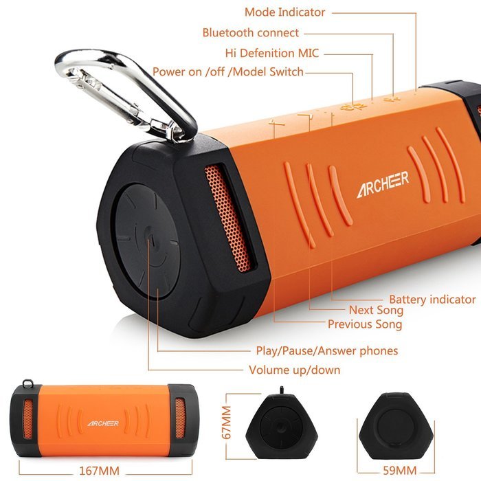 Archeer Portable Bluetooth Speakers Outdoor Waterproof Dustproof Wireless Speaker with Bass and Microphone for... N2
