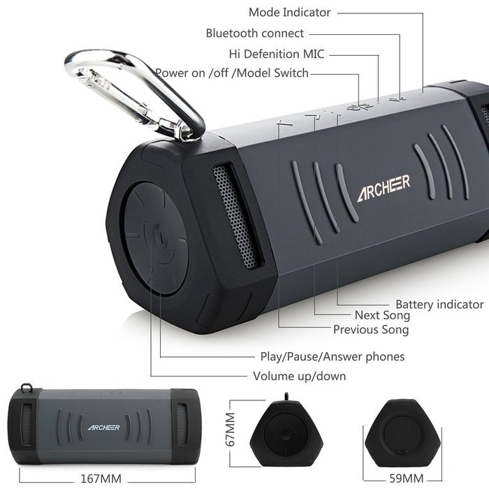 Archeer Portable Bluetooth Speakers Outdoor Waterproof Dustproof Wireless Speaker with Bass and Microphone for... N7