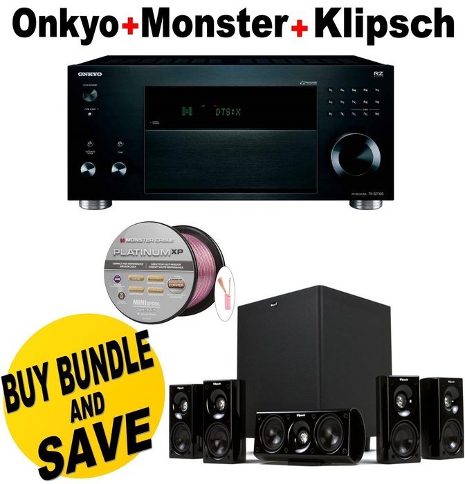 Onkyo TX-RZ1100 9.2-Channel A/V Receiver + Polk Audio 5.1 TL1600 Speaker System + Monster - Platinum XP Clear...