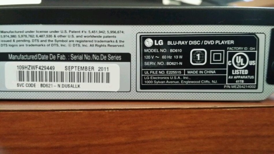 LG BD610 Blu-Ray Disc Player N7