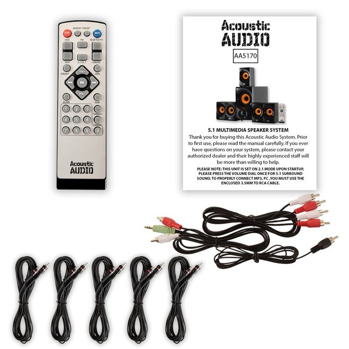Acoustic Audio AA5170 Home Theater 5.1 Bluetooth Speaker System with FM and 5 Extension Cables N5