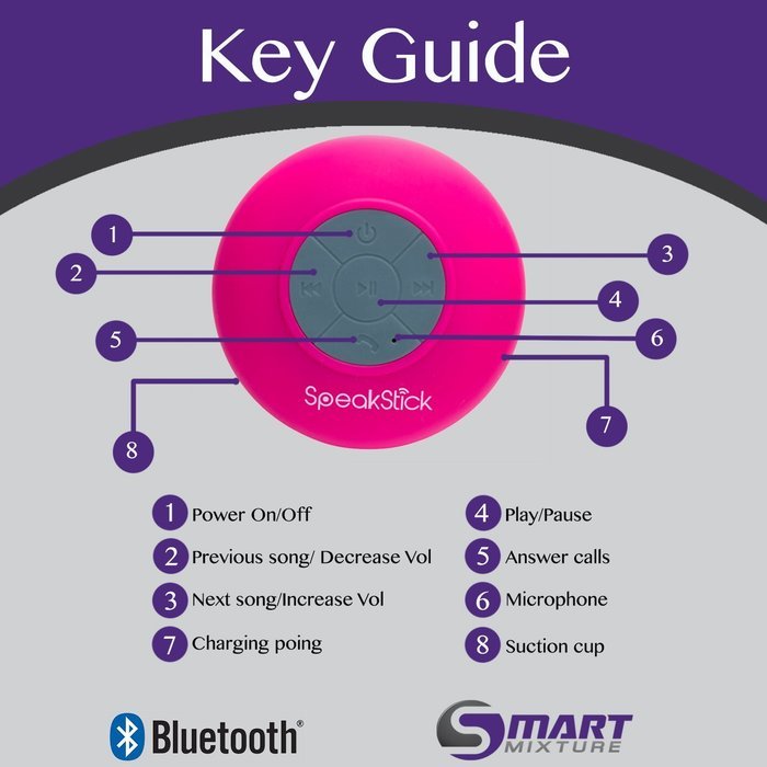 SpeakStick Rechargeable Bluetooth Shower Speaker with Mini USB Connection &ndash; Pink N4
