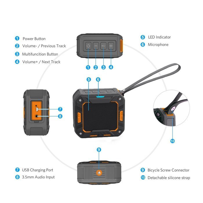 Bluetooth Speakers, VantaKool Portable Wireless Speakers Waterproof/Dustproof/Shockproof 5W for Indoor Shower... N3