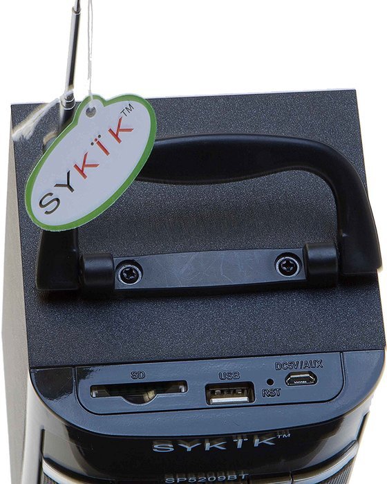 Sykik SP2091BT Bluetooth Boom Box with SD/MMC/USB, FM Radio, Built-in Rechargeable Battery & Remote Control N9