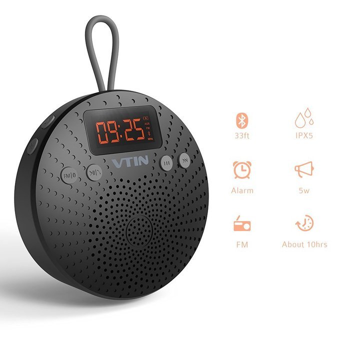 Vtin Shower Speaker with FM Radio, Portable Waterproof Bluetooth Speakers 10 Hours Play Time, 5W Driver with LCD... N2