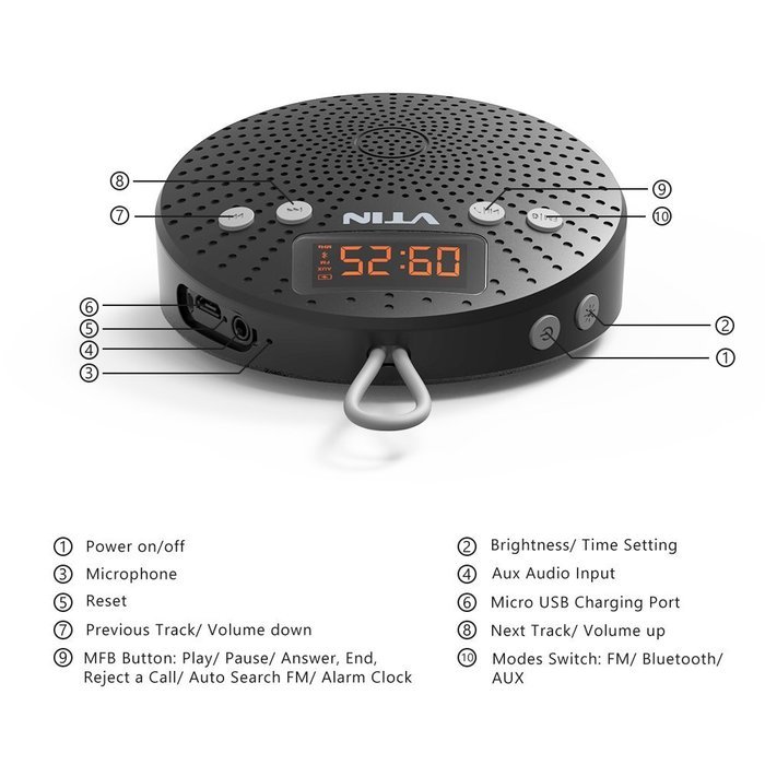 Vtin Shower Speaker with FM Radio, Portable Waterproof Bluetooth Speakers 10 Hours Play Time, 5W Driver with LCD... N9