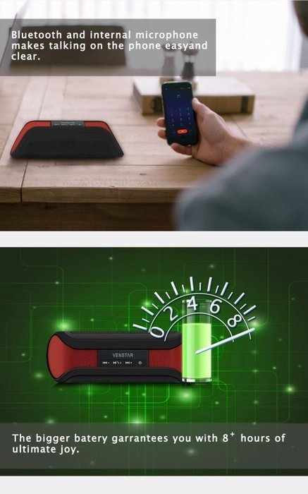 Wireless Speakers, I-Venstar Portable Bluetooth Speaker (High Definition Audio, Built-in Microphone, NFC, 2x3W... N6