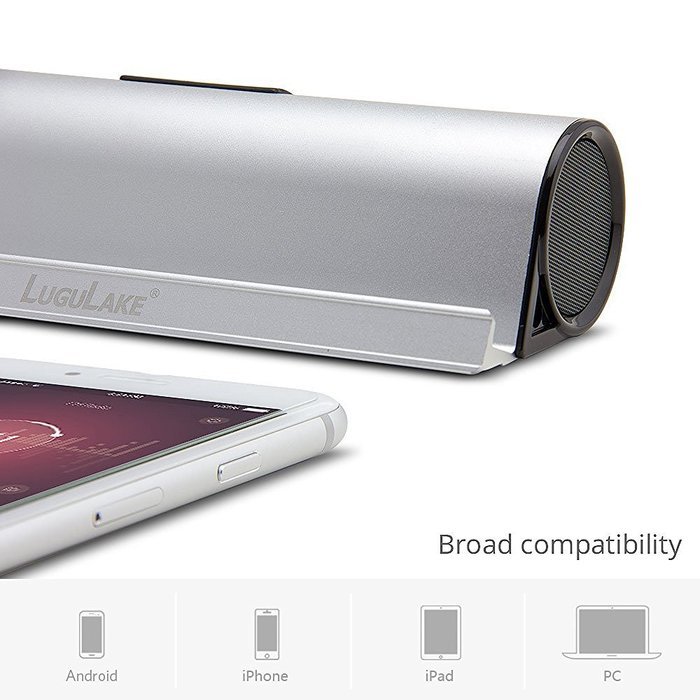 Lugulake Aluminum Portable Bluetooth 4.0 Speaker with Stand Dock, HIFI, 2x 3Watts, Enhanced Bass, 10 Hours Playtime... N11