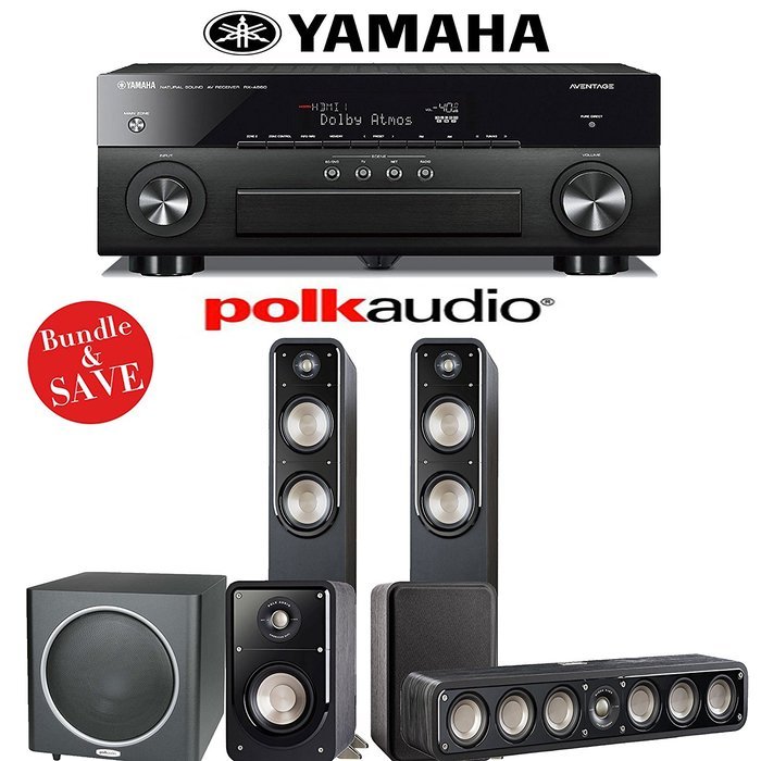 Polk Audio Signature S55 5.1 Home Theater System with Yamaha AVENTAGE RX-A860BL 7.2-Ch Network AV Receiver