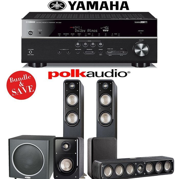 Polk Audio Signature S55 5.1 Home Theater System with Yamaha RX-V681BL 7.2-Ch Network AV Receiver