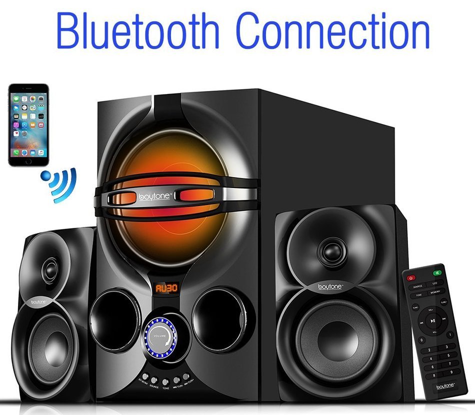Boytone BT-324F, 2.1 Bluetooth powerful home theater speaker systems, with FM Radio, SD USB ports, digital play...